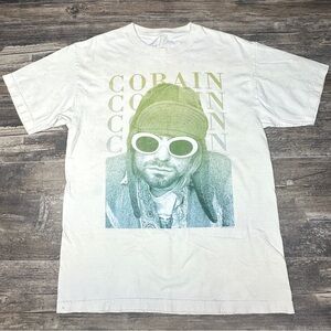 Nirvana Kurt Cobain Graphic Tee Shirt - White Band Tee - Medium